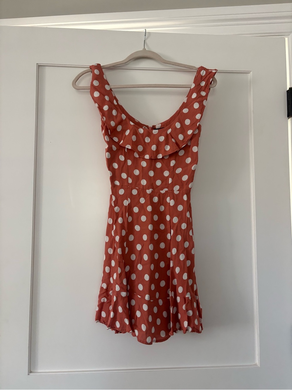 Reformation Rust Orange Polka Dot Ruffle Dress
